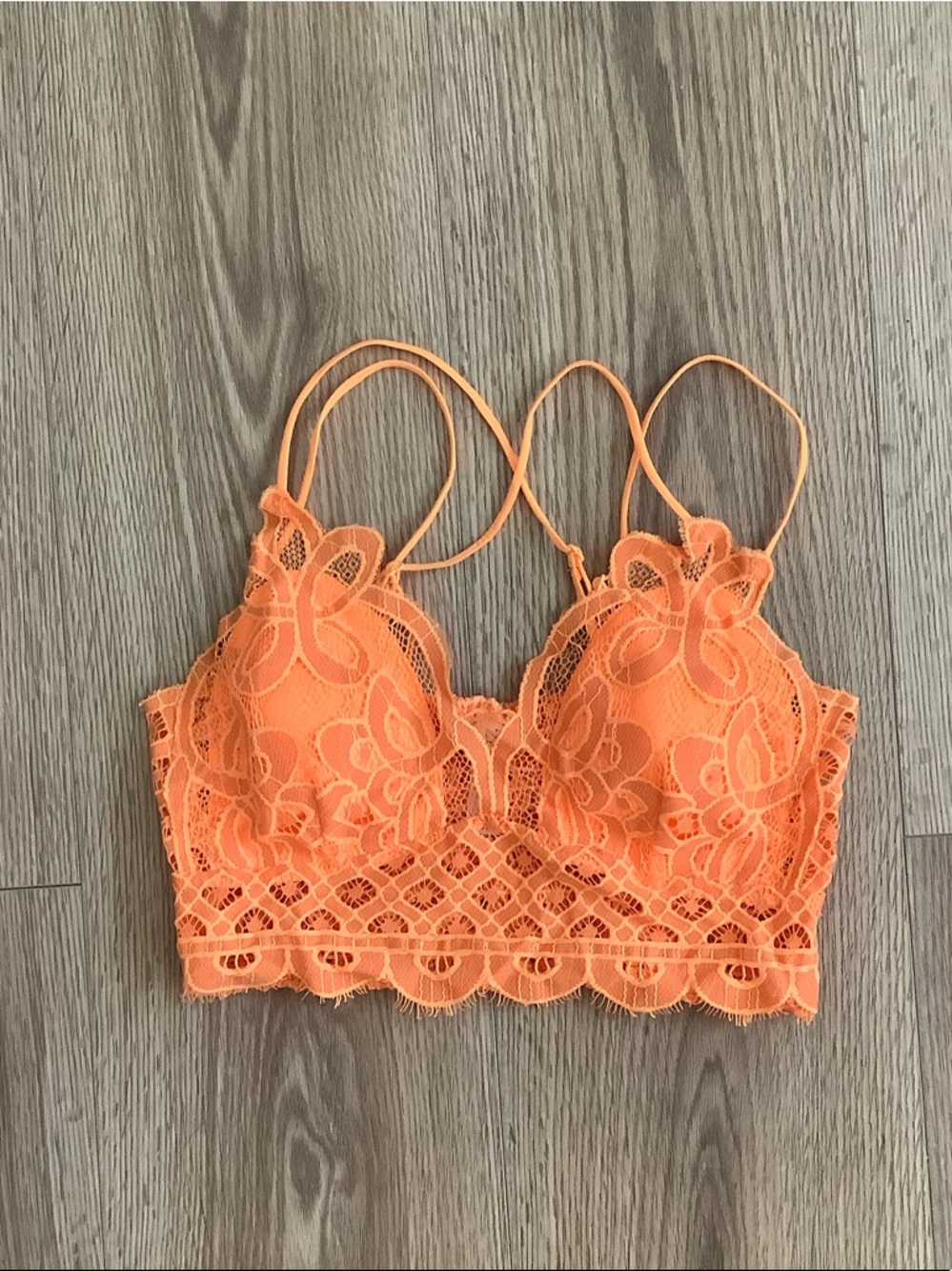 Women's Cross Strap & Stretchy Smocked Back  Lace Bralette Pad Bra Top